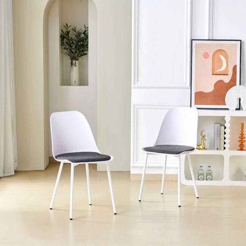 Jymtom - Lot de 2 chaises de salle à manger en plastique, chaises de cuisine scandinaves avec rembourrage en velours gris et pieds en métal, pour