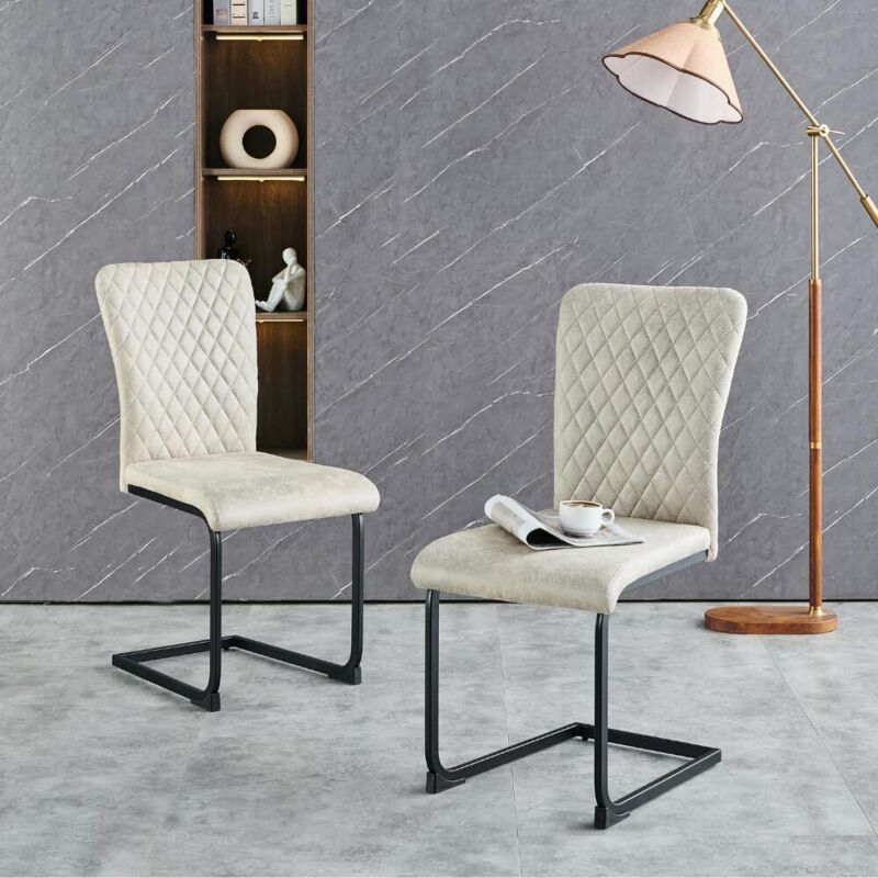 JYMTOM Lot de 2 chaises de salle à manger en simili-cuir, Moderne avec Dossier Haut et siège en rembourré avec Pieds chromés et chaises latérales de