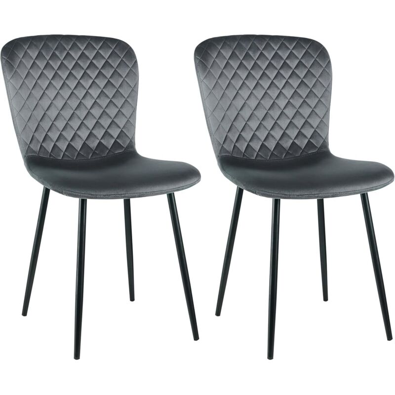 Jymtom - Lot de 2 chaises de salle à manger en velours avec dossier et pieds en métal - Gris scandinave avec revêtement en velours - Pour table à