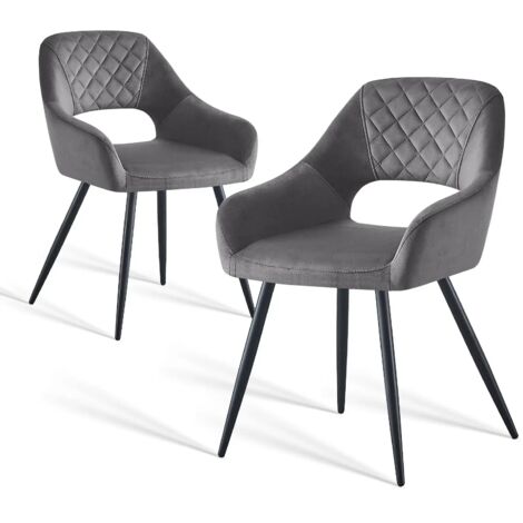 Jymtom – Lot de 2 chaises de salle à manger en velours – Rembourrées, pieds en métal – Charge max 120 kg – Design scandinave gris