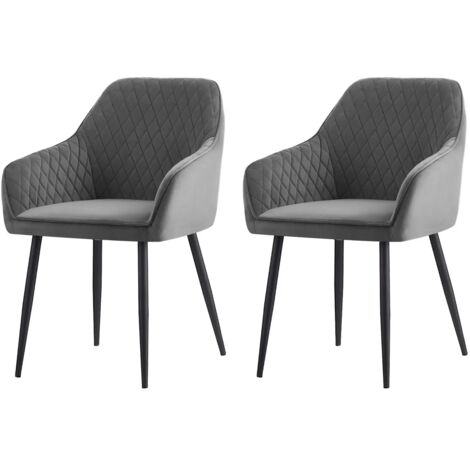 Jymtom – Lot de 2 chaises de salle à manger rembourrées – Revêtement en velours gris – Accoudoirs et pieds en métal – Confort ergonomique