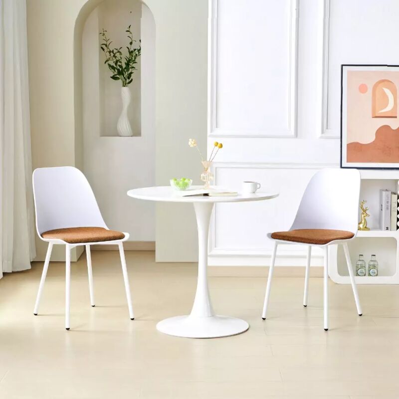 JYMTOM Lot de 2 chaises de salle à manger scandinave en plastique avec rembourrage en velours orange et pieds en métal pour cuisine, salle à manger,