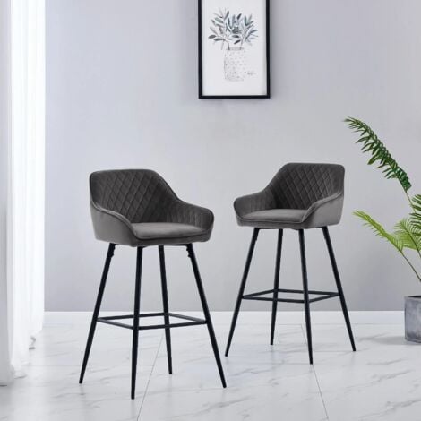 JYMTOM Lot de 2 tabourets de bar chaises en velours	Siège rembourrée	 pieds en métal	tabouret. chaises à manger	 bars	 jambes métalliques-gris