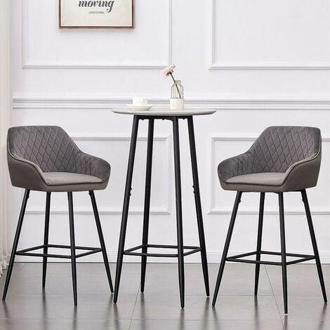 JYMTOM Lot de 2 tabourets de bar chaises en velours,Siège rembourrée, pieds en métal,tabouret. chaises à manger, bars, jambes métalliques-gris