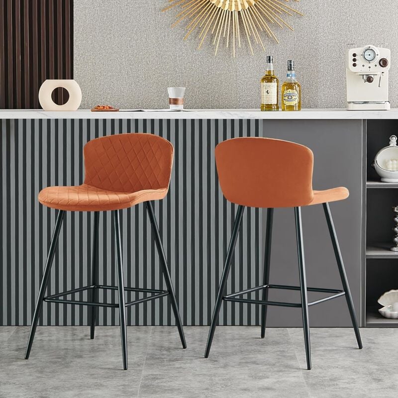 Jymtom - Lot de 2 Velours tabourets de bar en velours avec dossier et repose-pieds - Avec cadre en métal - Pour salle à manger, bar, restaurant et