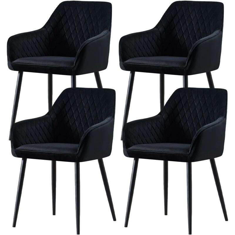 Jymtom - Lot de 4 Chaise de salle à manger, Fauteuil, Siège rembourrée, avec accoudoirs, pieds en métal, revêtement en velours, pour salon, chambre