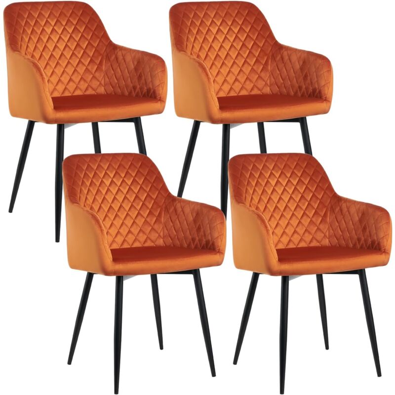 Jymtom - Lot de 4 Chaise Salle à Manger, Design scandinave Fauteuil en Velours, Rembourrée, Charge Max.120 kg, Pieds en Métal, pour Salon,
