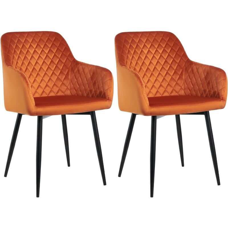 Jymtom - Lot de 2 Chaise Salle à Manger, Design scandinave Fauteuil en Velours, Rembourrée, Charge Max.120 kg, Pieds en Métal, pour Salon,