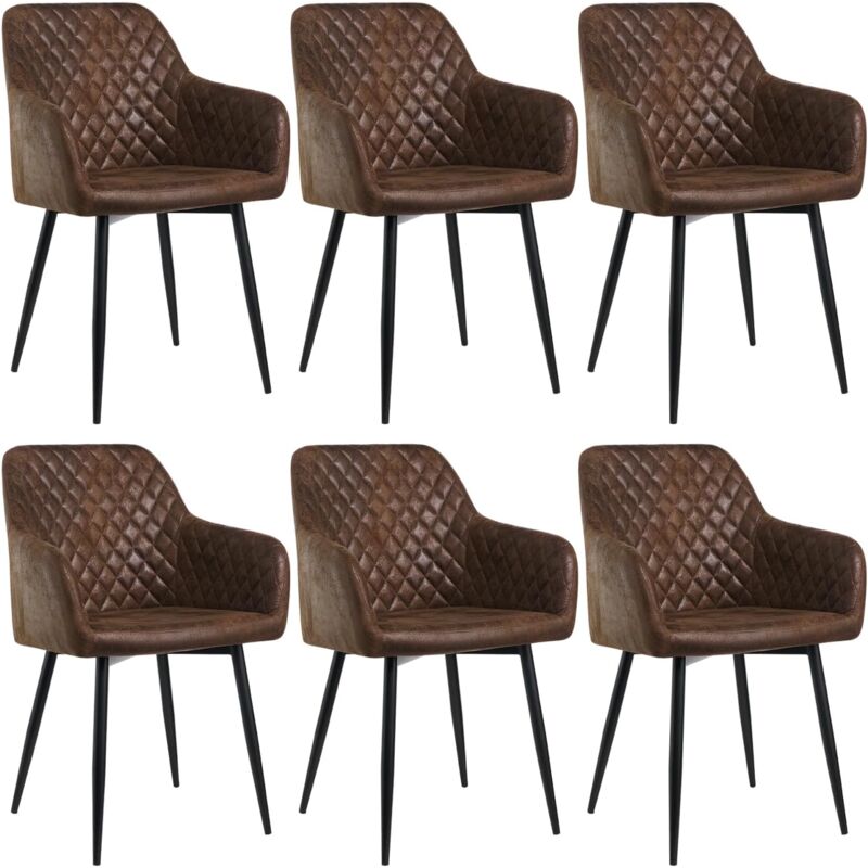 Jymtom - Lot de 6 Chaise Salle à Manger, Design scandinave Fauteuil en Similicuir, Rembourrée, Charge Max.120 kg, Pieds en Métal, pour Manger,
