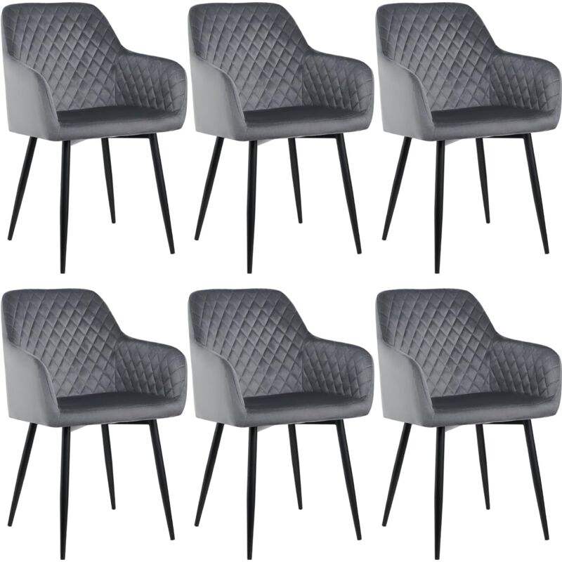 JYMTOM Lot de 6 Chaise Salle à Manger, Design scandinave Fauteuil en Velours, Rembourrée, Charge Max.120 kg, Pieds en Métal, pour Salon,