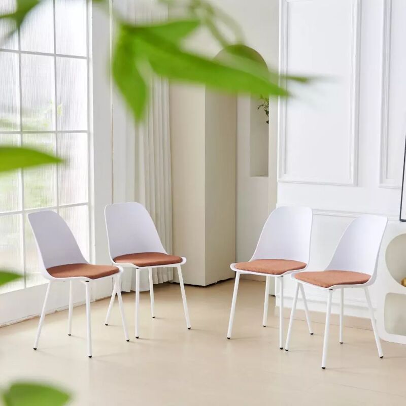 Jymtom - Lot de 4 chaises de salle à manger en plastique, chaises de cuisine scandinaves avec rembourrage en velours gris et pieds en métal, pour