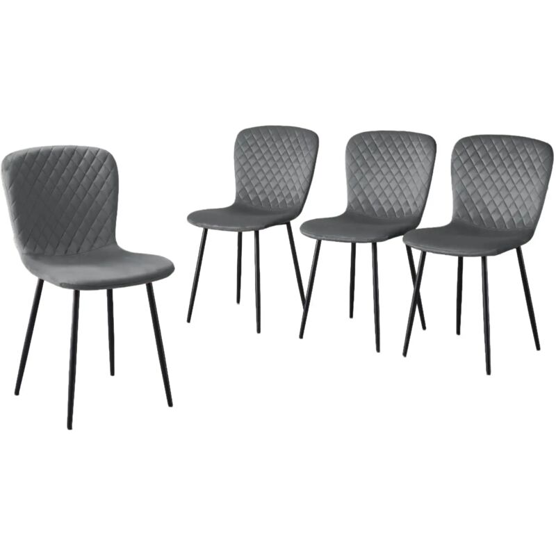 Jymtom - Lot de 4 chaises de salle à manger en velours avec dossier et pieds en métal - Gris scandinave avec revêtement en velours - Pour table à