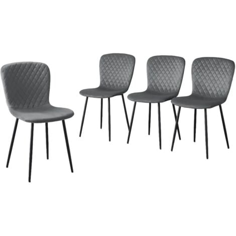 JYMTOM Lot de 4 chaises de salle à manger en velours avec dossier et pieds en métal - Gris scandinave avec revêtement en velours - Pour table à manger, chambre à coucher (4, gris)