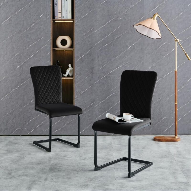 Jymtom - Lot de 4 chaises de salle à manger en velours, Moderne avec Dossier Haut et siège en rembourré avec Pieds chromés et chaises latérales de