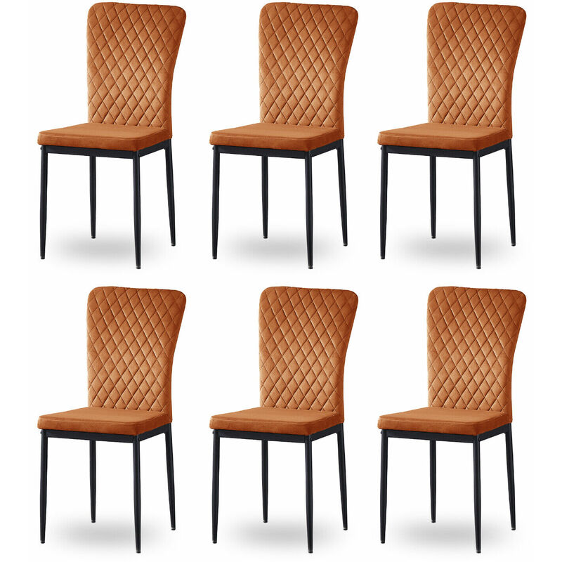 JYMTOM Lot de 6 chaises en velours gris dossier capitonné - Orange