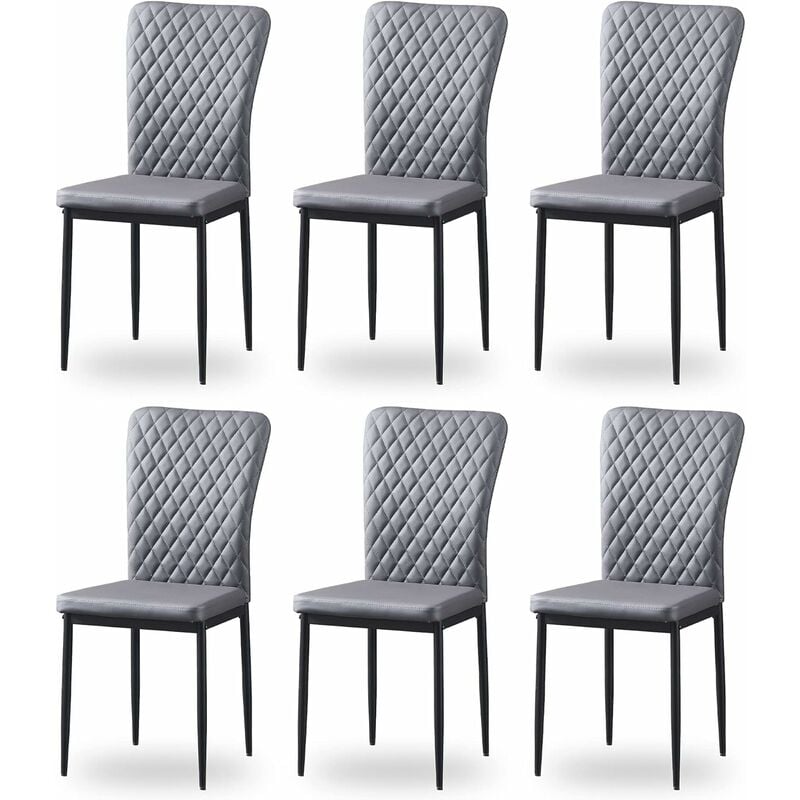 Jymtom Lot de 6 chaises Dossier haut ,pour salle à manger,matière en Similicuir et métal - Gris