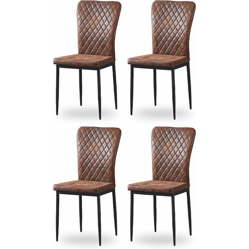 Jymtom Lot de 4 chaises en Siège Tissu en Daim dossier capitonné- Marron