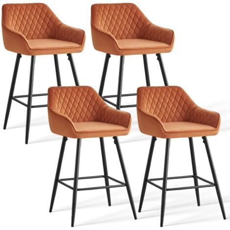 JYMTOM 4 tabourets de bar chaises en velours,Siège rembourrée, pieds en métal,tabouret. chaises à manger, bars, jambes métalliques-orange