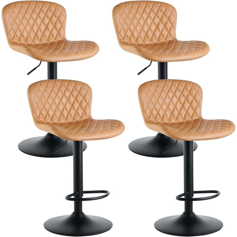 Jymtom - Lot de 4 tabourets de bar en velours avec dossier, assise rembourrée, hauteur réglable, pivotants à 360°, pour bar, cuisine, bistro,