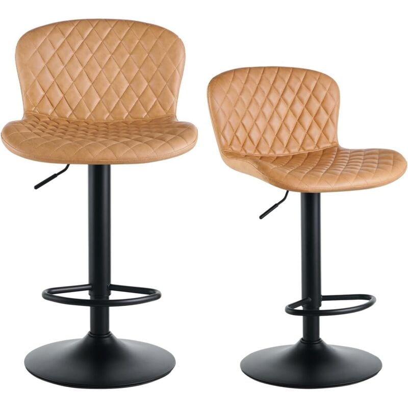 Jymtom - Lot de 2 tabourets de bar en cuir synthétique avec dossier, assise rembourrée, pivotant à 360°, pour bar, cuisine, bistro, comptoir, salle à