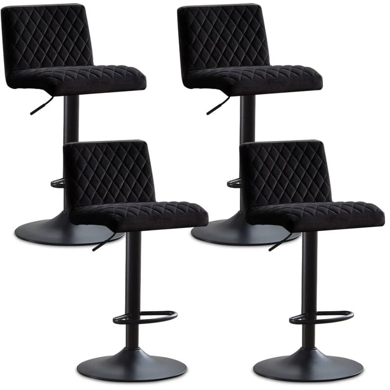 Jymtom - Lot de 4 Tabourets de Bar Hauteur Réglable,Noir Tabourets de Bar Siège en Velours avec Dossier et Repose-Pieds,360° Rotation pour