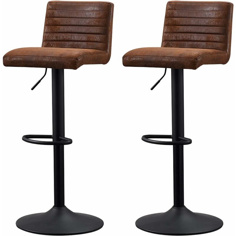 Jymtom - Lot de 2 Tabourets de Bar Hauteur Réglable,Brun Tabourets de Bar Siège en Simili Suède avec Dossier et Repose-Pieds,360° Rotation pour