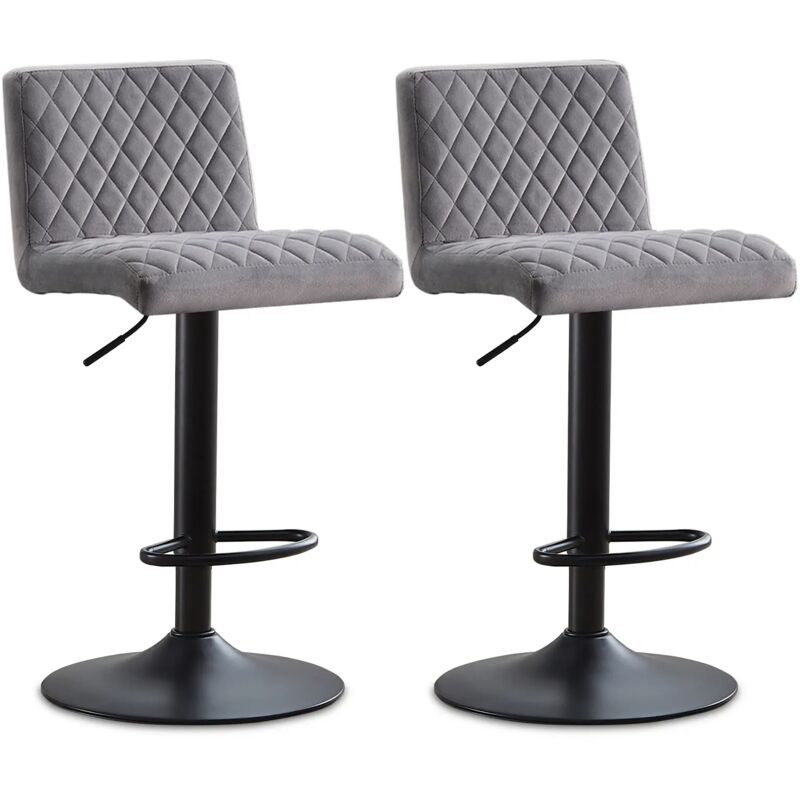 Jymtom - Lot de 2 Tabourets de Bar Hauteur Réglable,Gris Tabourets de Bar Siège en Velours avec Dossier et Repose-Pieds,360° Rotation pour