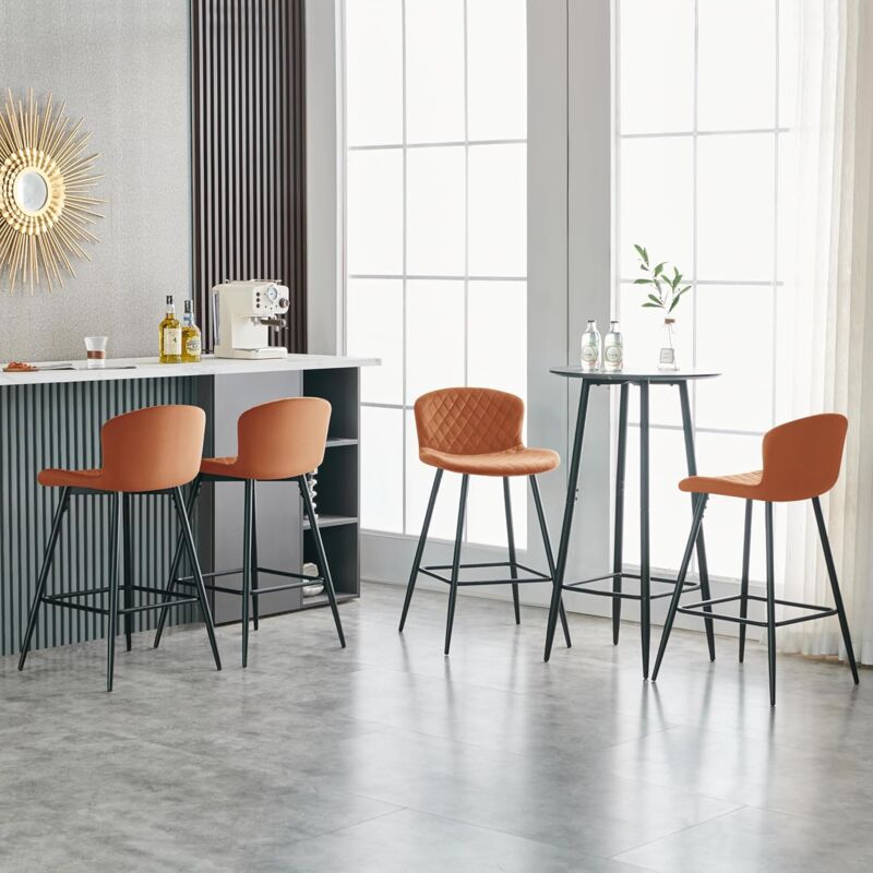 Jymtom - Lot de 4 Velours tabourets de bar en velours avec dossier et repose-pieds - Avec cadre en métal - Pour salle à manger, bar, restaurant et