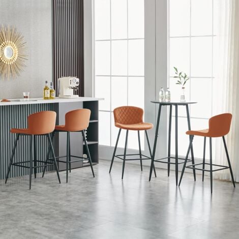 JYMTOM Lot de 4 Velours tabourets de bar en velours avec dossier et repose-pieds - Avec cadre en métal - Pour salle à manger, bar, restaurant et café- 4 - Orange