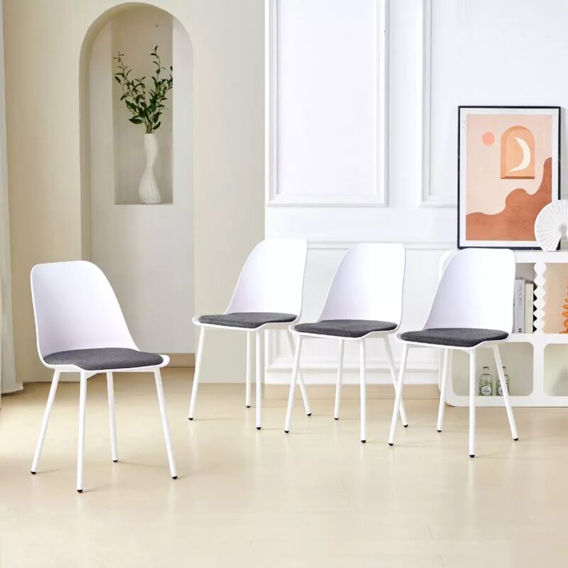 Jymtom - Lot de 6 chaises de salle à manger en plastique, chaises de cuisine scandinave avec rembourrage en velours gris et pieds en métal, pour