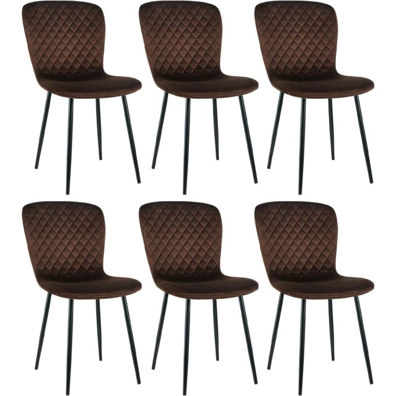 Jymtom - Lot de 6 chaises de salle à manger en velours avec dossier et pieds en métal - Style scandinave - Avec revêtement en velours - Pour table à