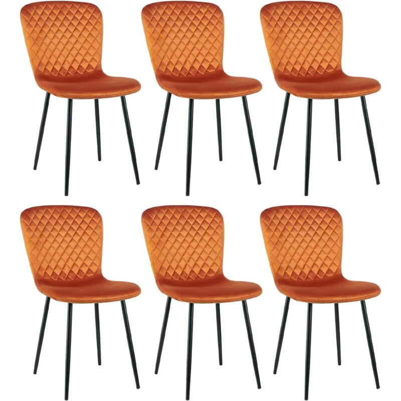 Jymtom - Lot de 6 chaises de salle à manger en velours avec dossier et pieds en métal - Style scandinave - Avec revêtement en velours - Pour table à