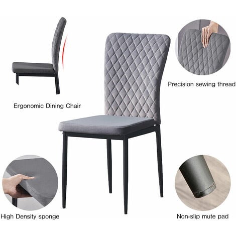 AINPECCA 6 chaises en velours gris dossier capitonné