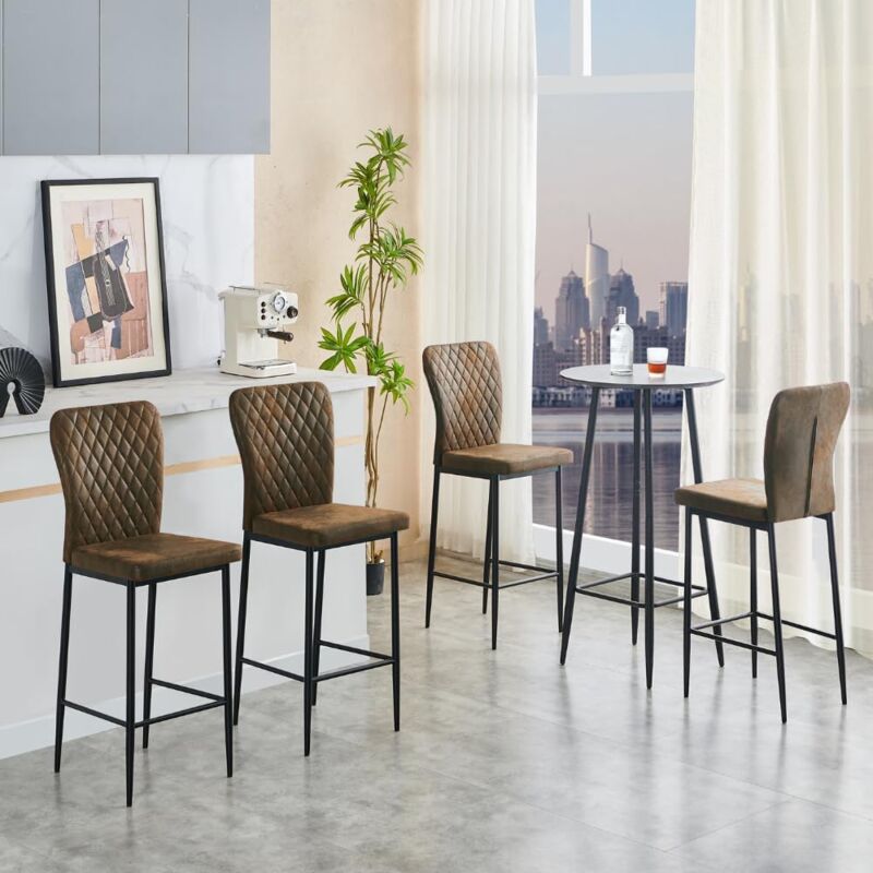 Lot de 6 tabourets de bar en simili-cuir avec dossier-Tabouret de bar avec assise rembourrée et structure métallique - Conçu pour la salle à manger,