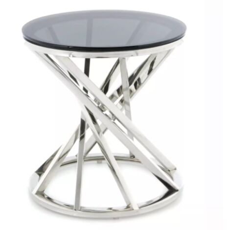 JYMTOM Table Basse Moderne/Table d’Appoint Moderne - Table Ronde Elégante Table en Verre Fumé Design 50cm - Pieds en Métal - Table Basse Facile à Nettoyer - Bureau/Salon (argent)