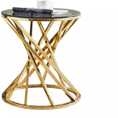 JYMTOM Table Basse Moderne/Table d’Appoint Moderne - Table Ronde Elégante Table en Verre Fumé Design 50cm - Pieds en Métal - Table Basse Facile à Nettoyer - Bureau/Salon (Doré)