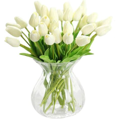 AMIRROR SMART UG JYOHEY Unechte Blumen Künstlicher Blumenstrauß Tulpen Künstliche Deko Blumen Real Touch Für Haus, Garten, Hochzeit, Party, Kommunion Dekoration Künstliche Tulpen 12 Stück (Weiß Gelb) Weiss
