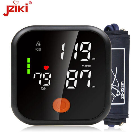 JZIKI ZK-B882 Oberarm-Blutdruckmessgerät Digitaler BP-Monitor Elektronisches Blutdruckmessgerät Tonometer Unterstützt englische Sprachübertragung Herzfrequenzerkennung Eingebauter Akku mit großem LED- - Schwarz-Weiss