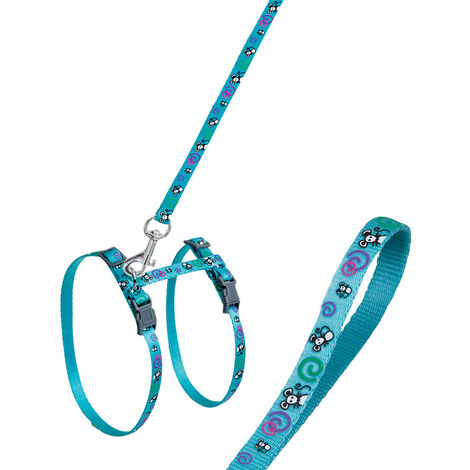 K ART SPORTIV ARNÉS TURQUESA GATO CON RATÓNES 30CM 10MM CORREA 110CM