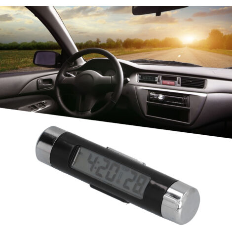 K01 Multifunktionale LCD-Autouhr mit Thermometer, Clip und Ständer