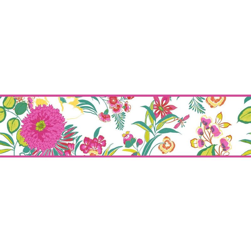 Holden Decor - K2 Floral Flowers Wallpaper Border Bright Modern White Pink Green Yellow