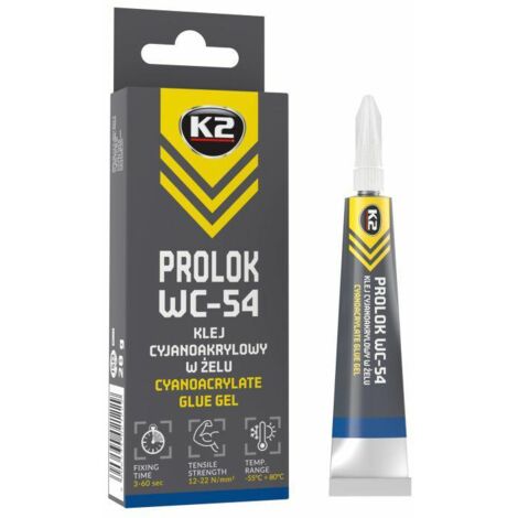 K2 Pegamento Cianoacrilato Prolok WC-54 20g, adhesivo instantáneo, ideal para materiales pequeños, alta resistencia y precisión, rápido secado, ideal para reparaciones detalladas