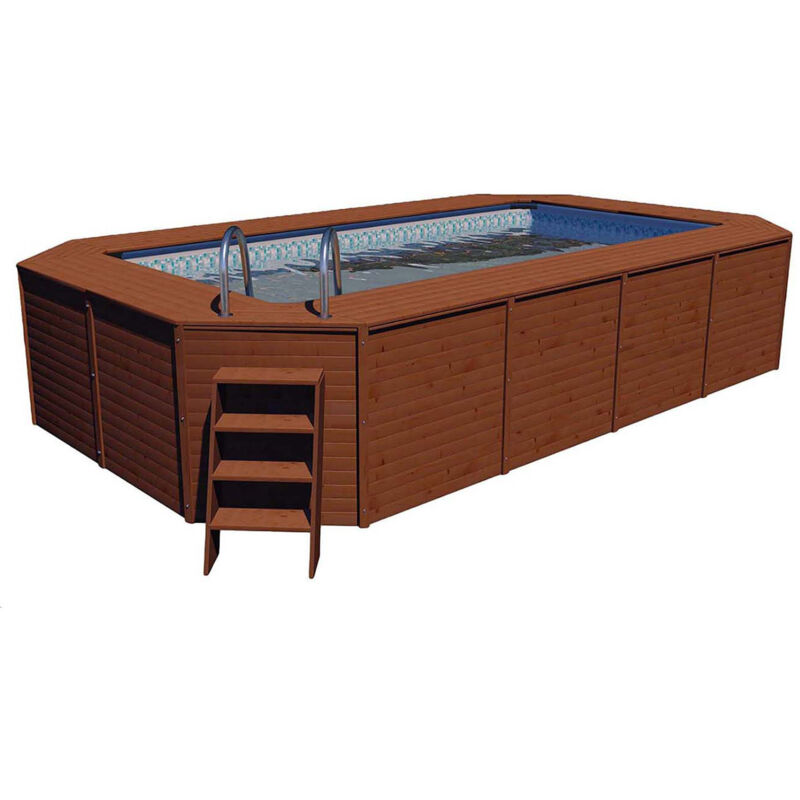 Piscina Madera Panelada K2O Con Depuradora De Arena 655X390X124 Cm K2O Y Escalera