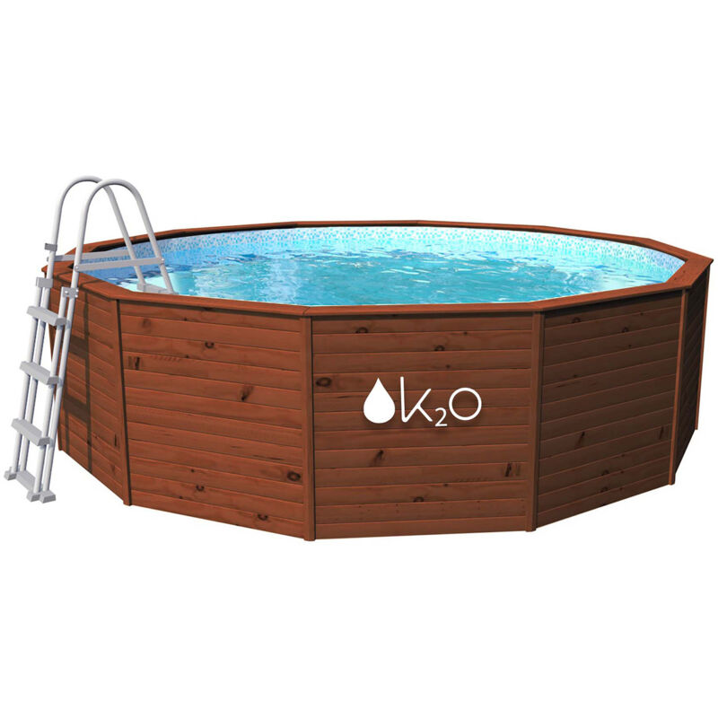 K2O - Piscina Madera Panelada Con Depuradora De Arena 375×127 Cm Y Escalera - Marrón