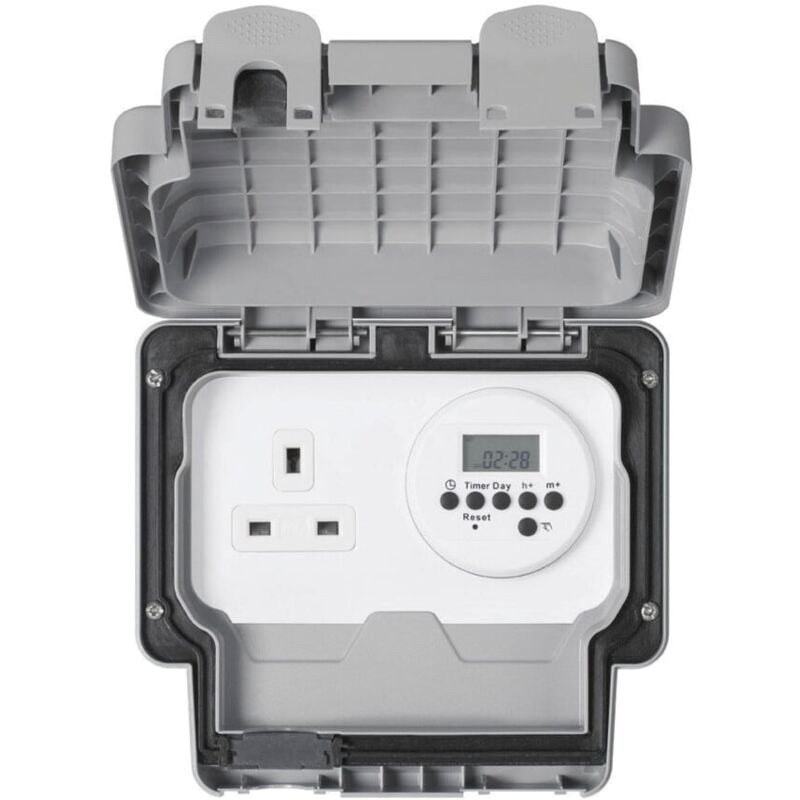 MK - Electric Outdoor Socket, Single, with Timer - White Grey