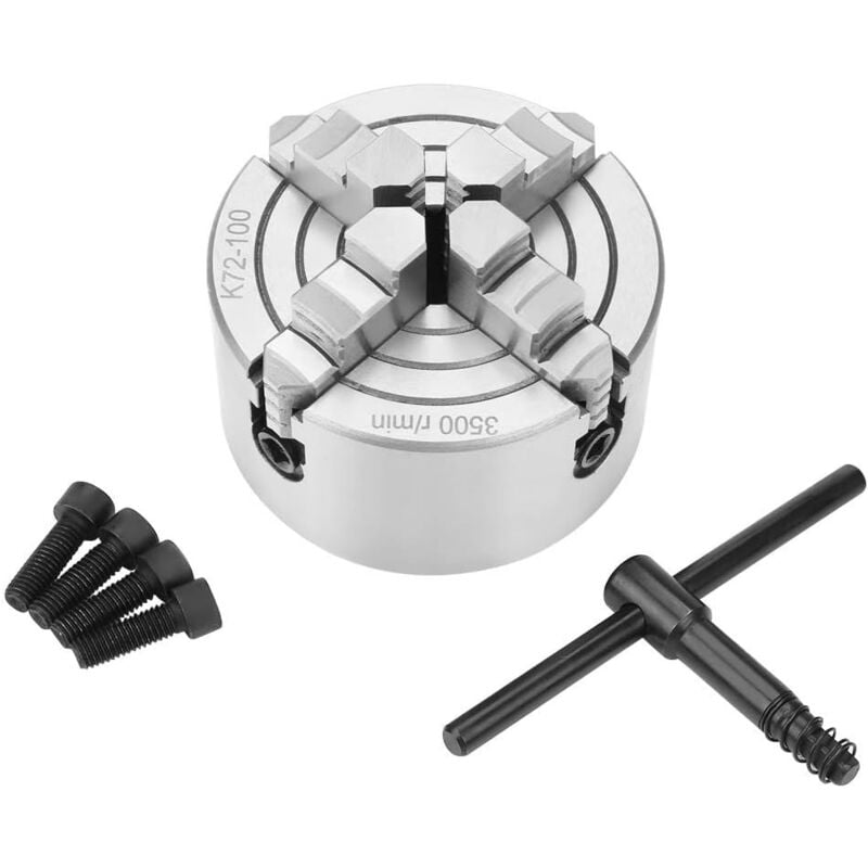 K72-100 Mandrin à 4 Mâchoires K72-100 Accessoires de Tour à Métaux Réversibles Indépendants 100 mm 3,93 Pouces
