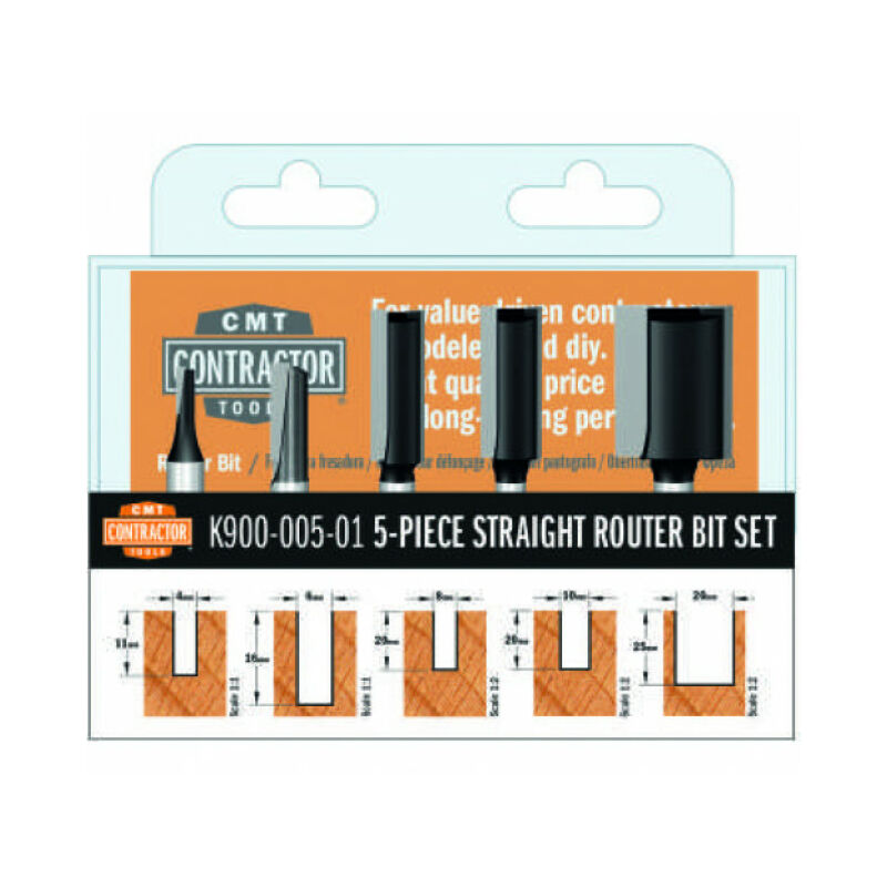 CMT - Contractor: Blister 5 fraises à rainer 4 / 6 / 8 / 10 et 20mm