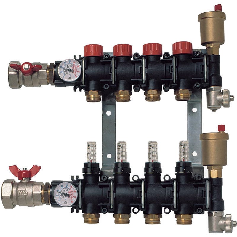 Comap - Collecteur synthétique 1' rts et débimètre inclus - 4 circuits - Collecteurs modulables pa noir pour plancher chauffant et rafraichissant