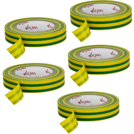 Kabel Isolierband Elektriker Klebeband 5er Set Grün-Gelb 15 mm x 10 m Rolle PVC