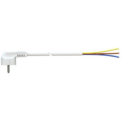Kabel mit Schuko-Stecker, 1 m, 3 x 1,5 mm, 4,8 mm, 16 A, 250 V, T/TL, Weiß. SOLERA 7000/1